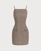 Brown Gingham Slip Mini Dress