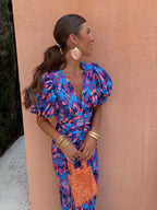 Aurora™ | Vibrant Midi Dress with Puff Sleeves