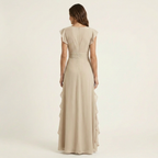 Nellyana | Wrap-Style V-Neck Flutter-Sleeve Cascading Ruffle Maxi Dress