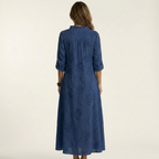 Mariam | Cotton-Linen Maxi Dress with Tonal Floral Embroidery