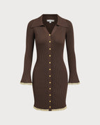 Brown Bodycon Button Sweater Dress