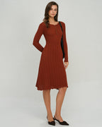 Brown Scalloped A-Line Sweater Dress