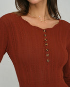 Brown Scalloped A-Line Sweater Dress