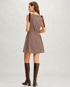 Brown Gingham Tie Strap Mini Dress