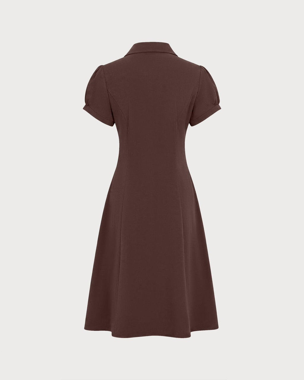 Brown Puffed Sleeve Ruched Midi Dress