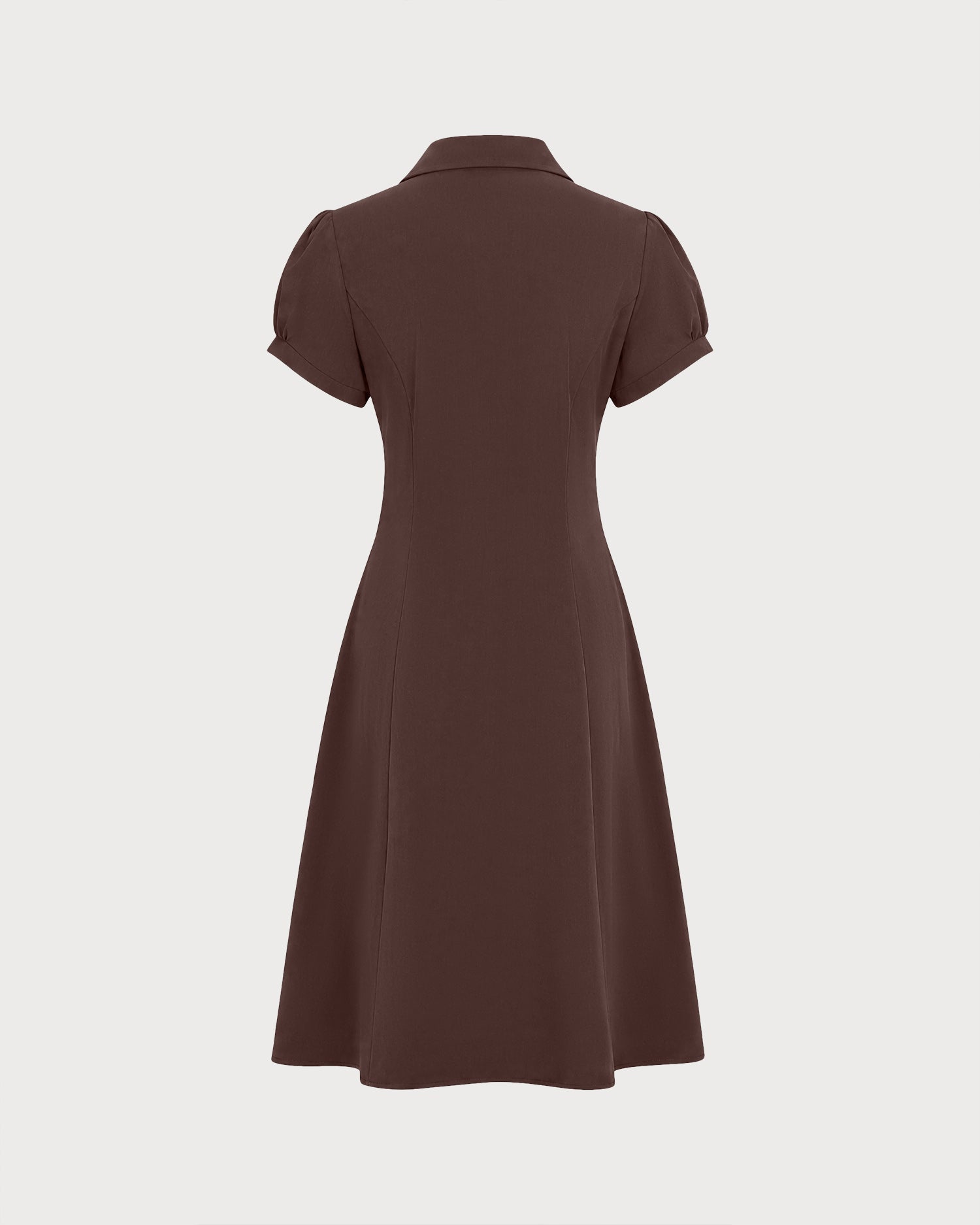 Brown Puffed Sleeve Ruched Midi Dress