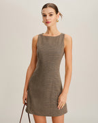 Brown Plaid Sleeveless Mini Dress
