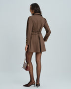 Brown Tie Button Mini Dress