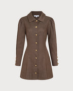 Brown Tie Button Mini Dress