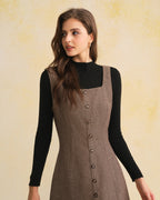 Brown Square Neck Sleeveless Mini Dress