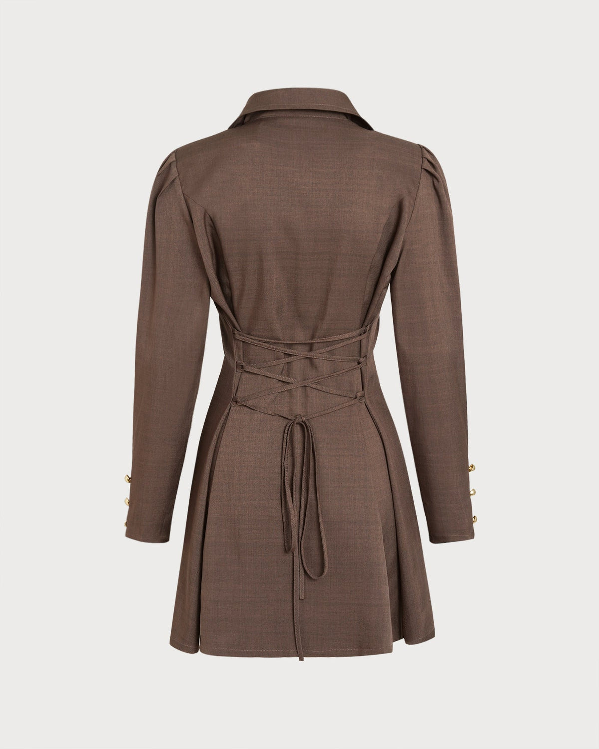 Brown Tie Button Mini Dress