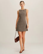 Brown Plaid Sleeveless Mini Dress
